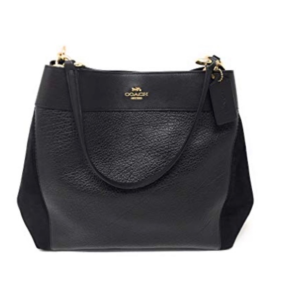 NWT Authentic Coach black Leather Suede Large Tote - Picture 1 of 11